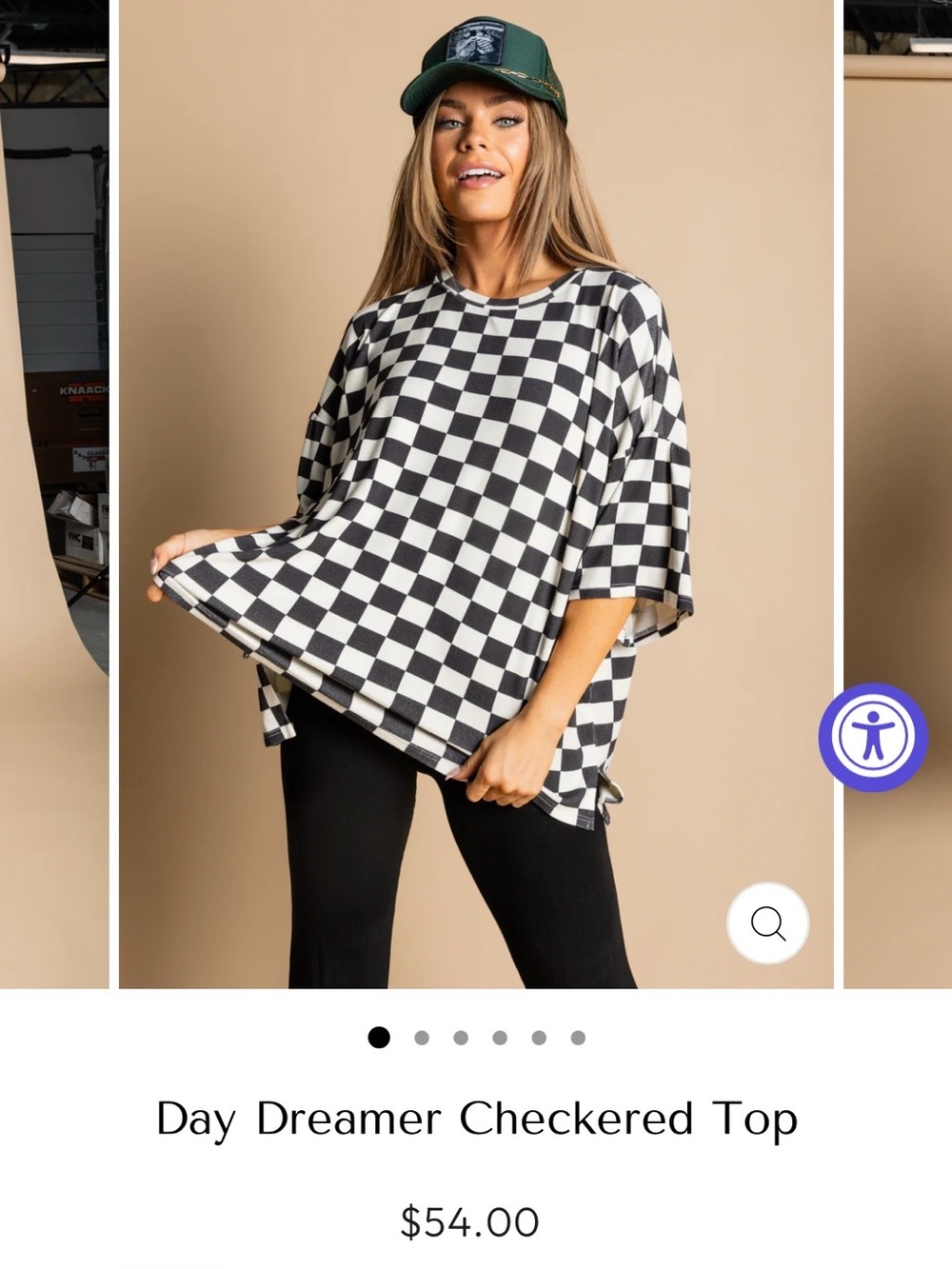 NWOT WKND Chasers Black & White Checkered Tunic Top L/XL